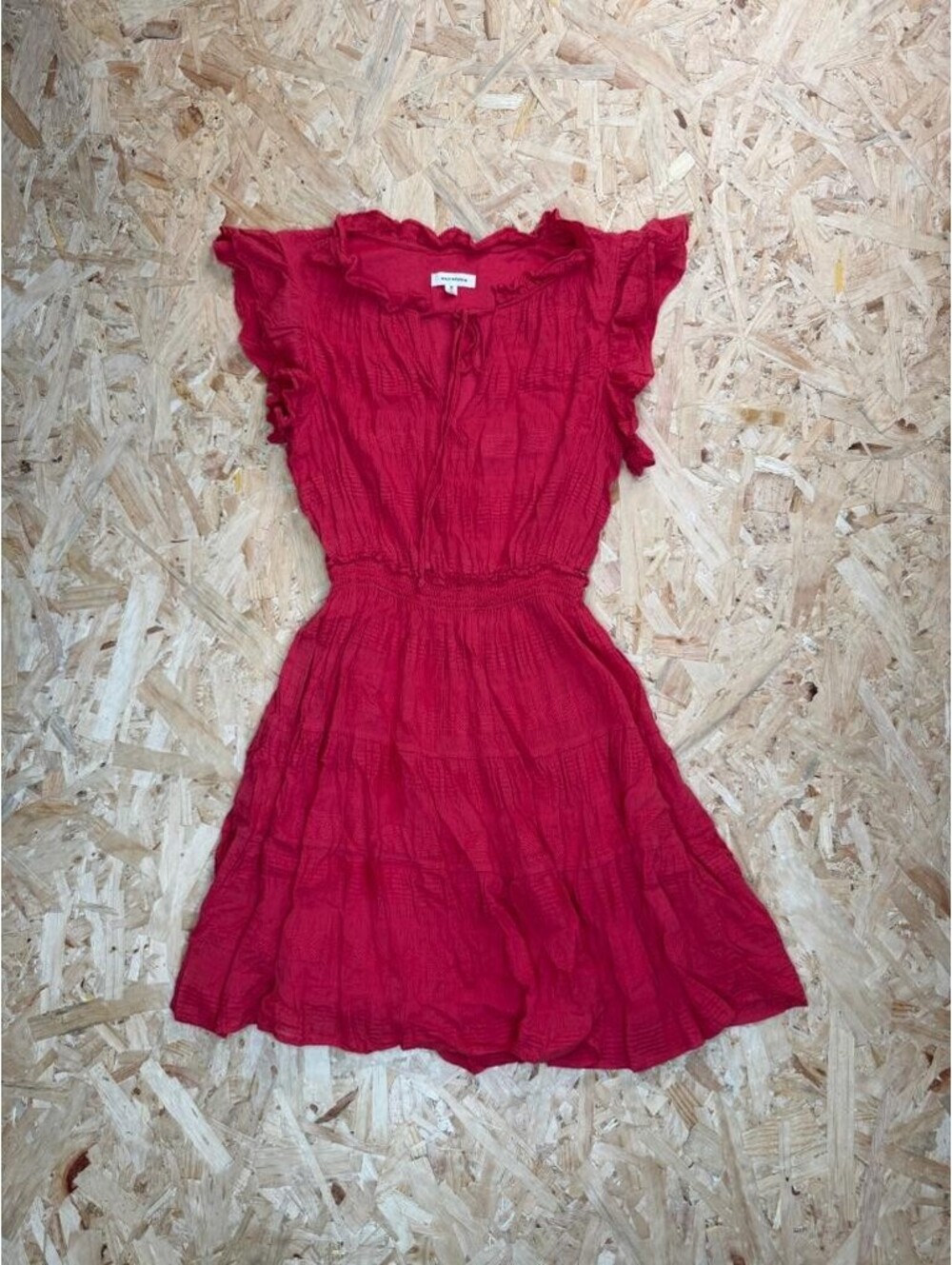 Max Studio Red Ruffle Sleeve Smocked Waist Tiered Dress Womens Size Medium
